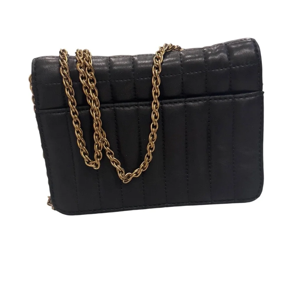 J.Crew‎ Black Quilted Leather Crossbody Chain Strap Preloved 7.5x5.5x2